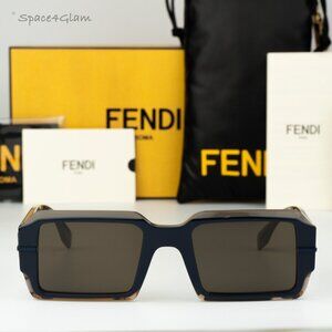 Fendi Men Sunglasses Brown Blue Rectangle FE40073U FENDIGRAPHY 50E NEW AUTHENTIC